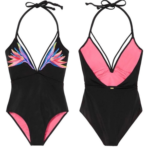 PINK Victoria's Secret Other - PINK Embroidered Strappy Plunge One Piece